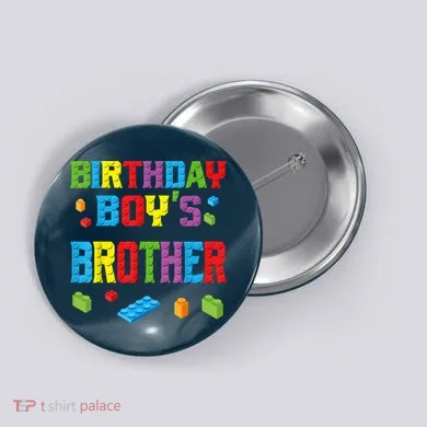 Master Builder Birthday Boy's Brother Building Bricks Blocks Button