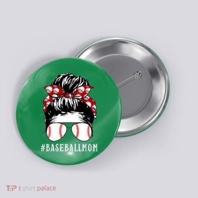 Messy Bun Baseball Mom Button