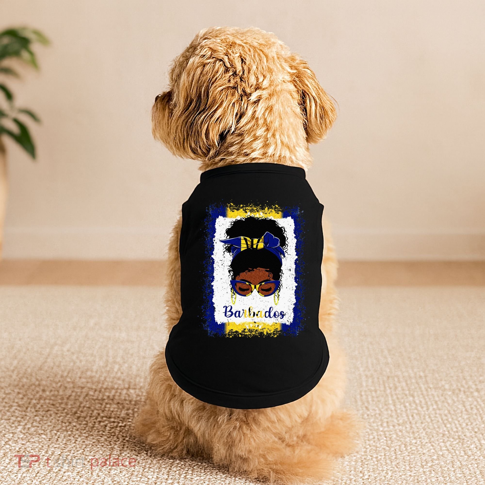 Messy Bun Barbados Flag Woman Girl Doggie Tank