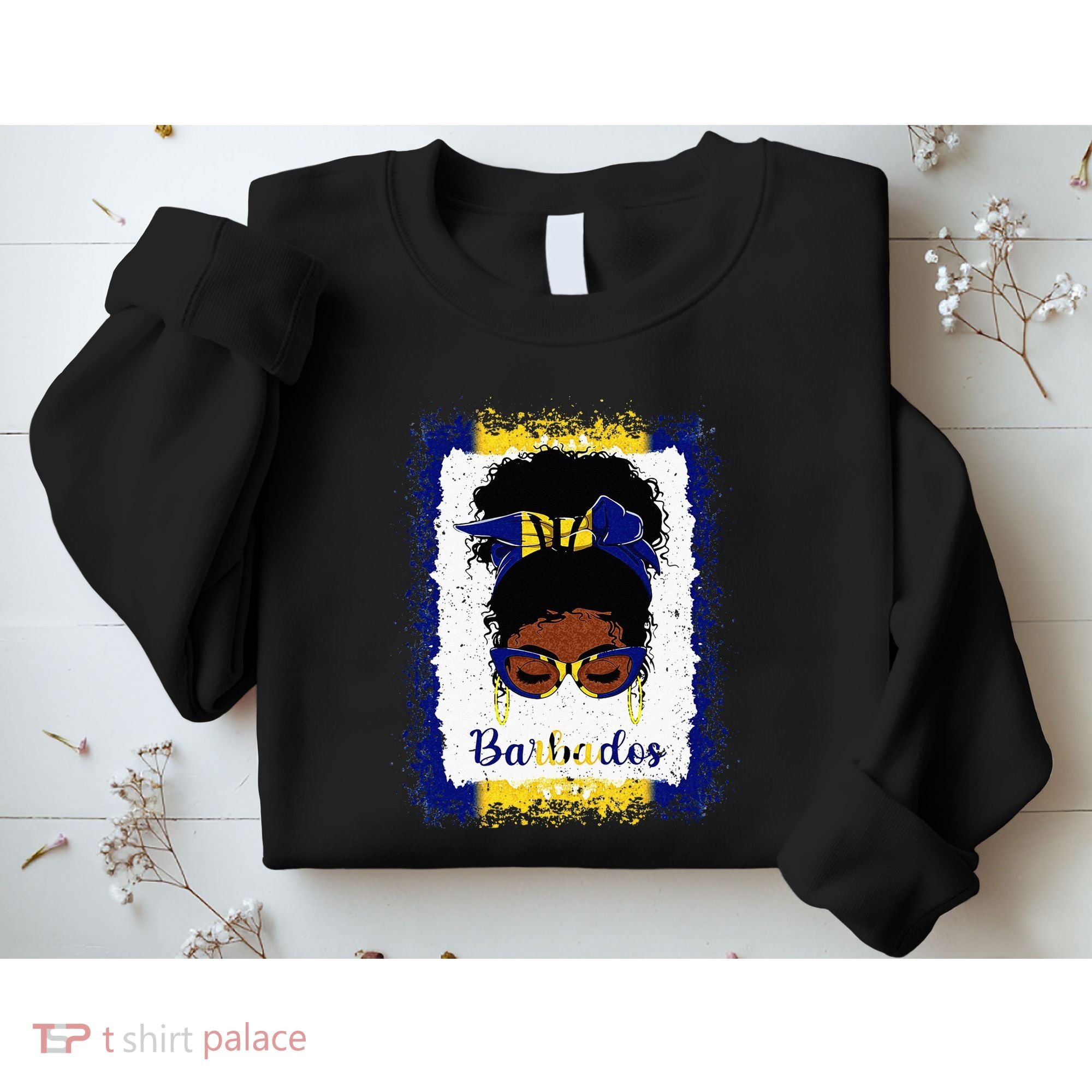 Messy Bun Barbados Flag Woman Girl Sweatshirt