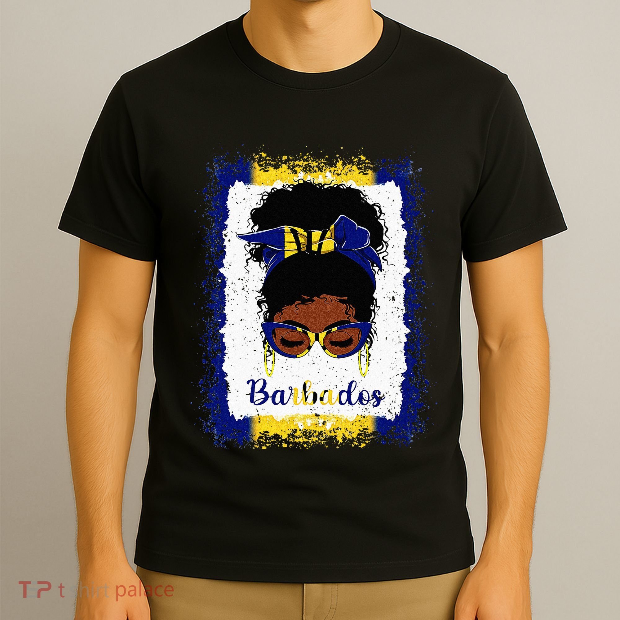 Messy Bun Barbados Flag Woman Girl T-Shirt