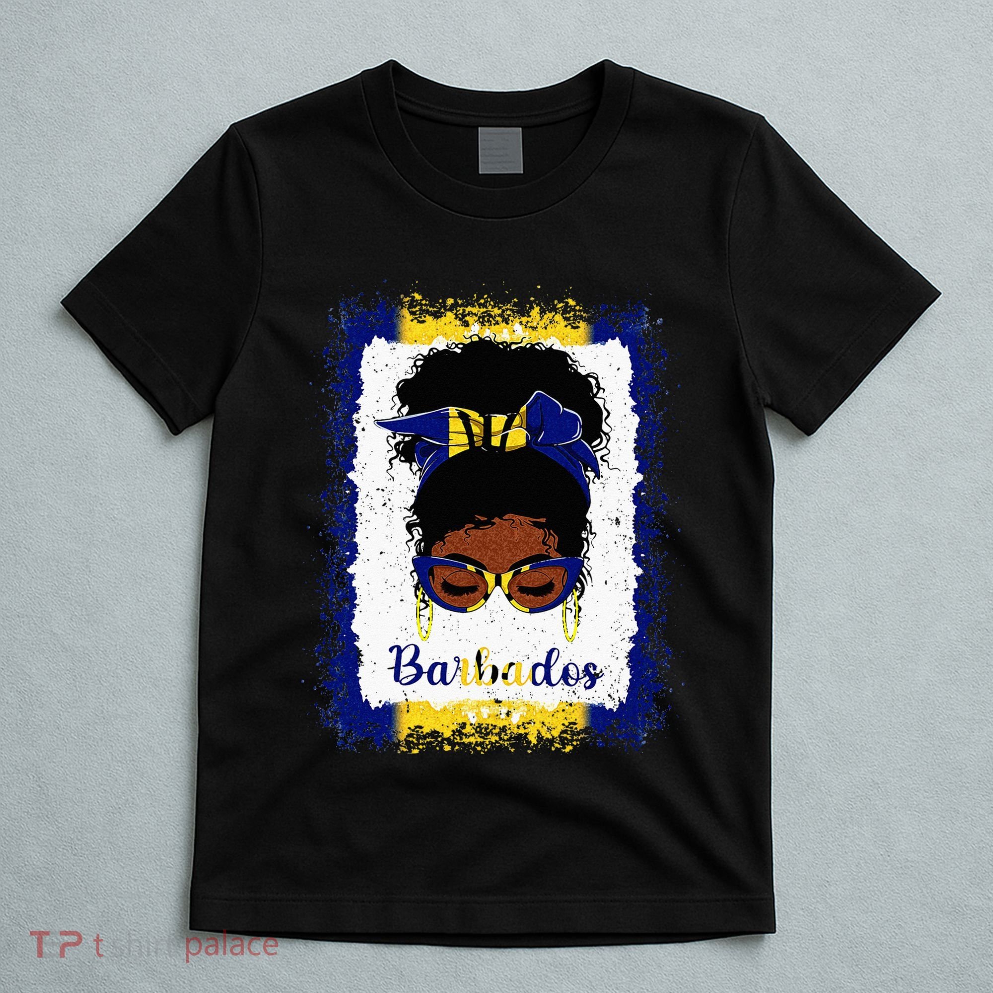 Messy Bun Barbados Flag Woman Girl T-Shirt