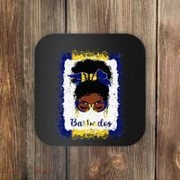 Messy Bun Barbados Flag Woman Girl Coaster thumb 0