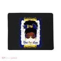 Messy Bun Barbados Flag Woman Girl Mousepad thumb 0