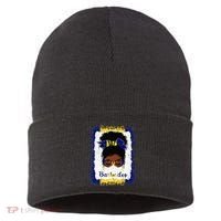 Messy Bun Barbados Flag Woman Girl Sustainable Knit Beanie thumb 0