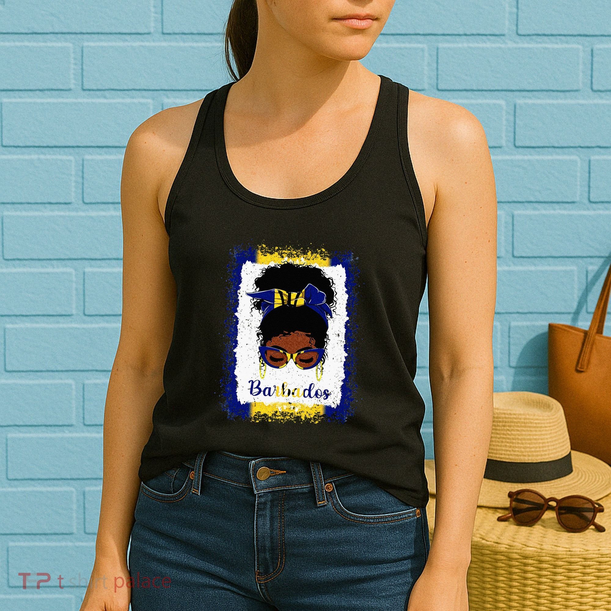 Messy Bun Barbados Flag Woman Girl Women's Tank Top