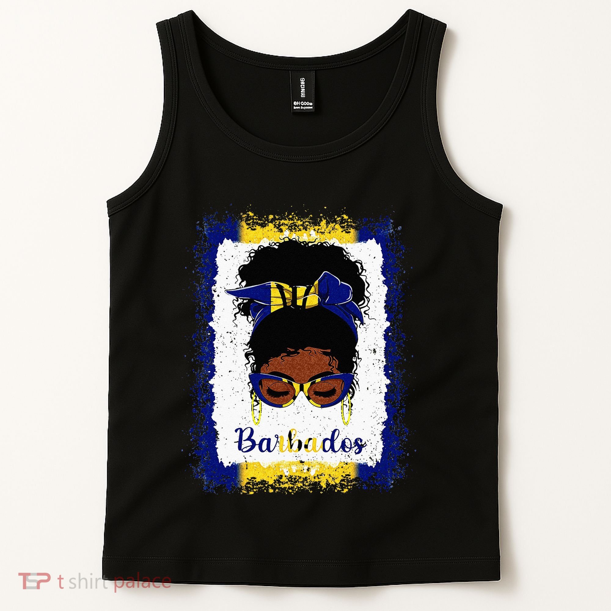 Messy Bun Barbados Flag Woman Girl Tank Top