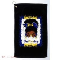 Messy Bun Barbados Flag Woman Girl Golf Towel thumb 0