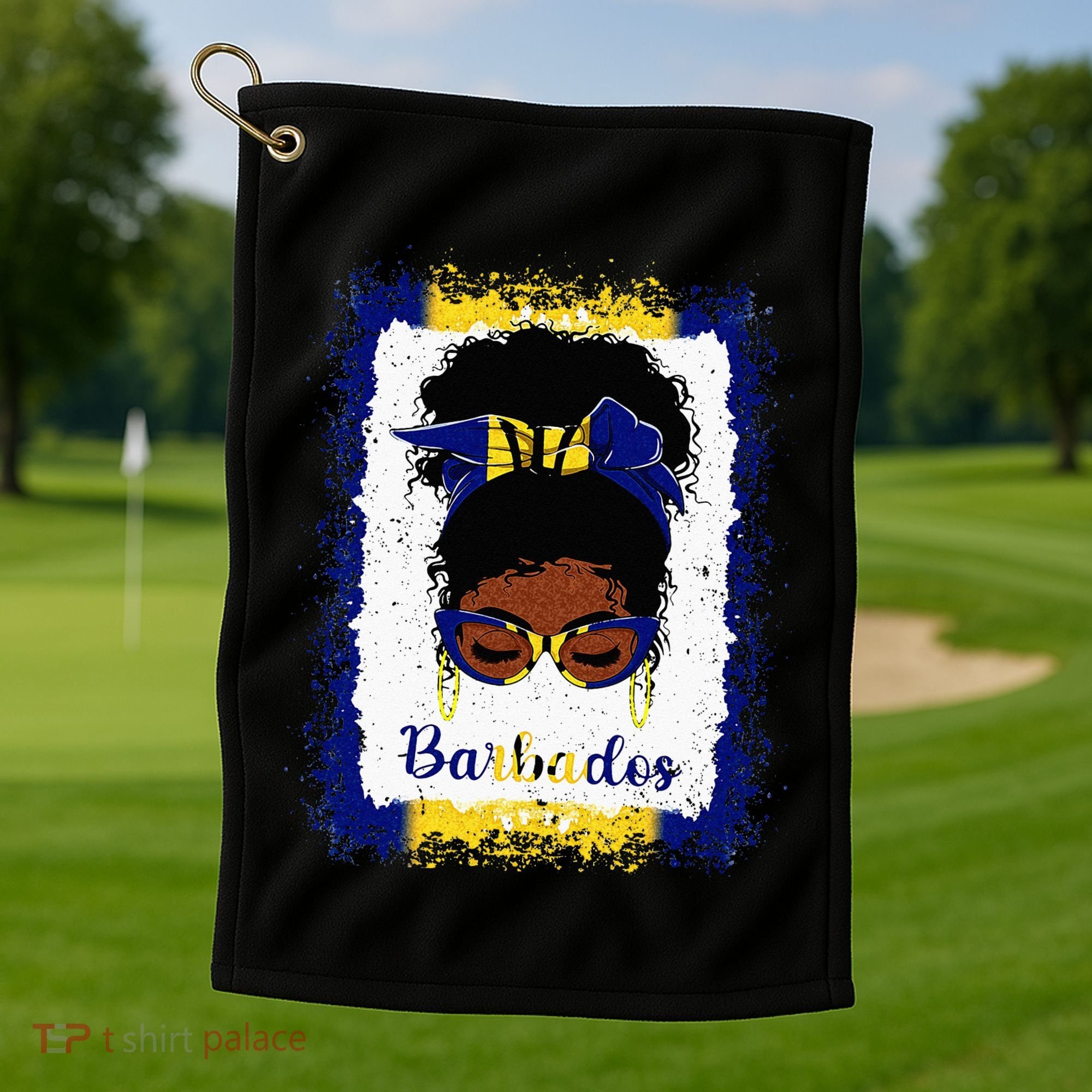 Messy Bun Barbados Flag Woman Girl Golf Towel