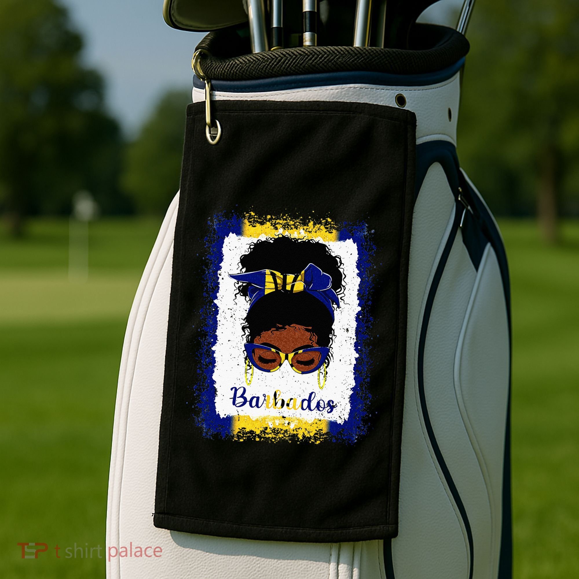 Messy Bun Barbados Flag Woman Girl Golf Towel