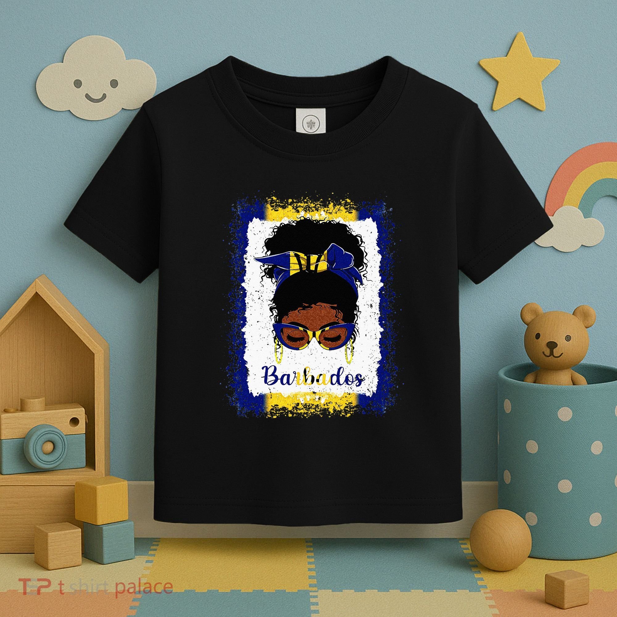 Messy Bun Barbados Flag Woman Girl Toddler T-Shirt