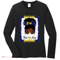 Messy Bun Barbados Flag Woman Girl Women's Long Sleeve Shirt thumb 0