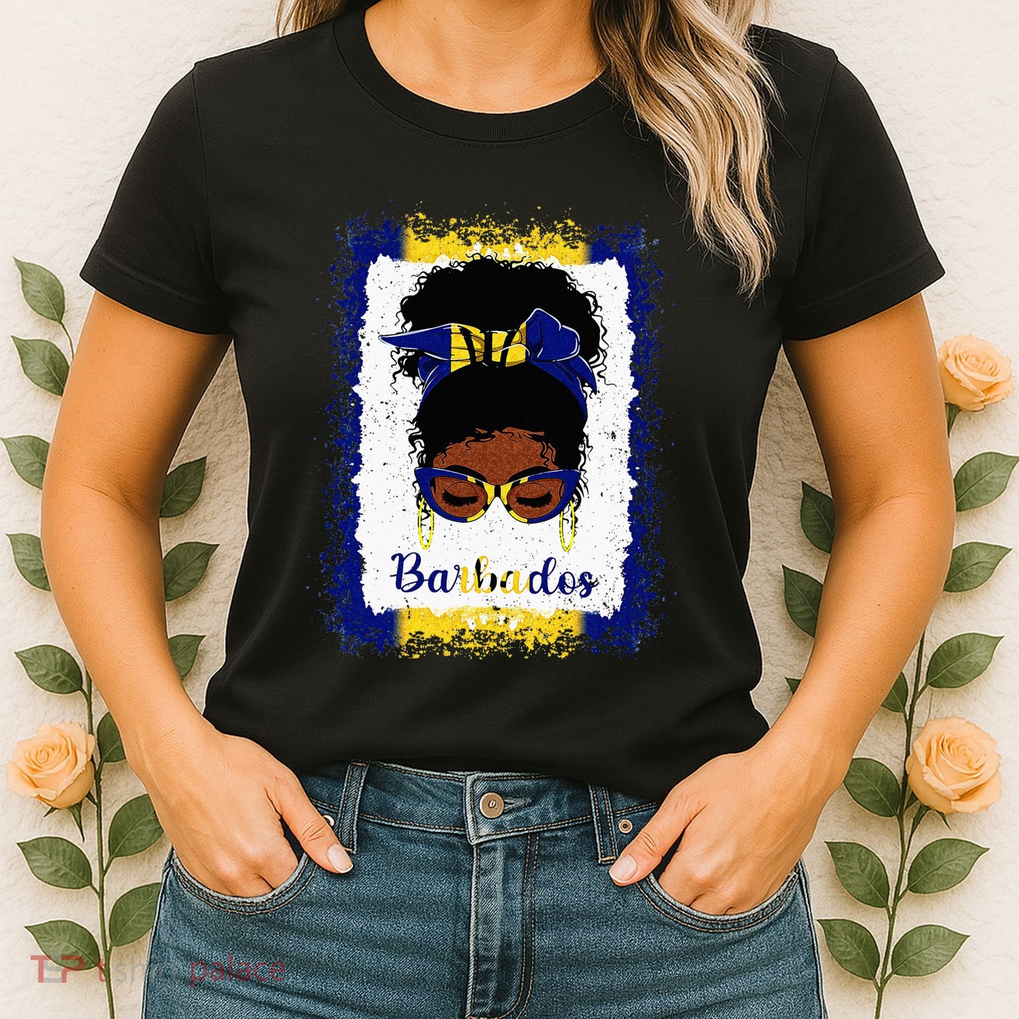 Messy Bun Barbados Flag Woman Girl Women's T-Shirt