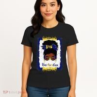 Messy Bun Barbados Flag Woman Girl Women's T-Shirt thumb 4