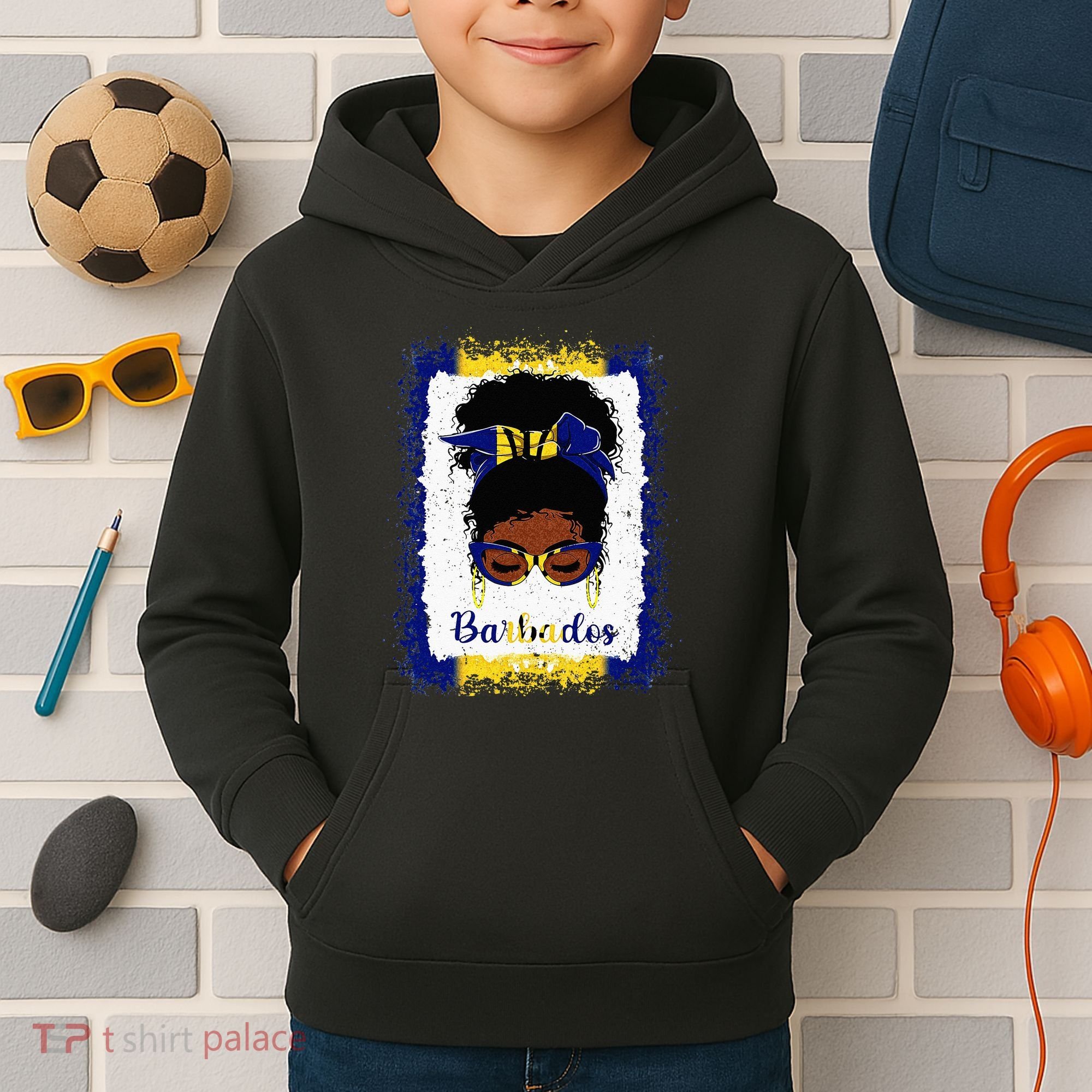 Messy Bun Barbados Flag Woman Girl Kids Hoodie