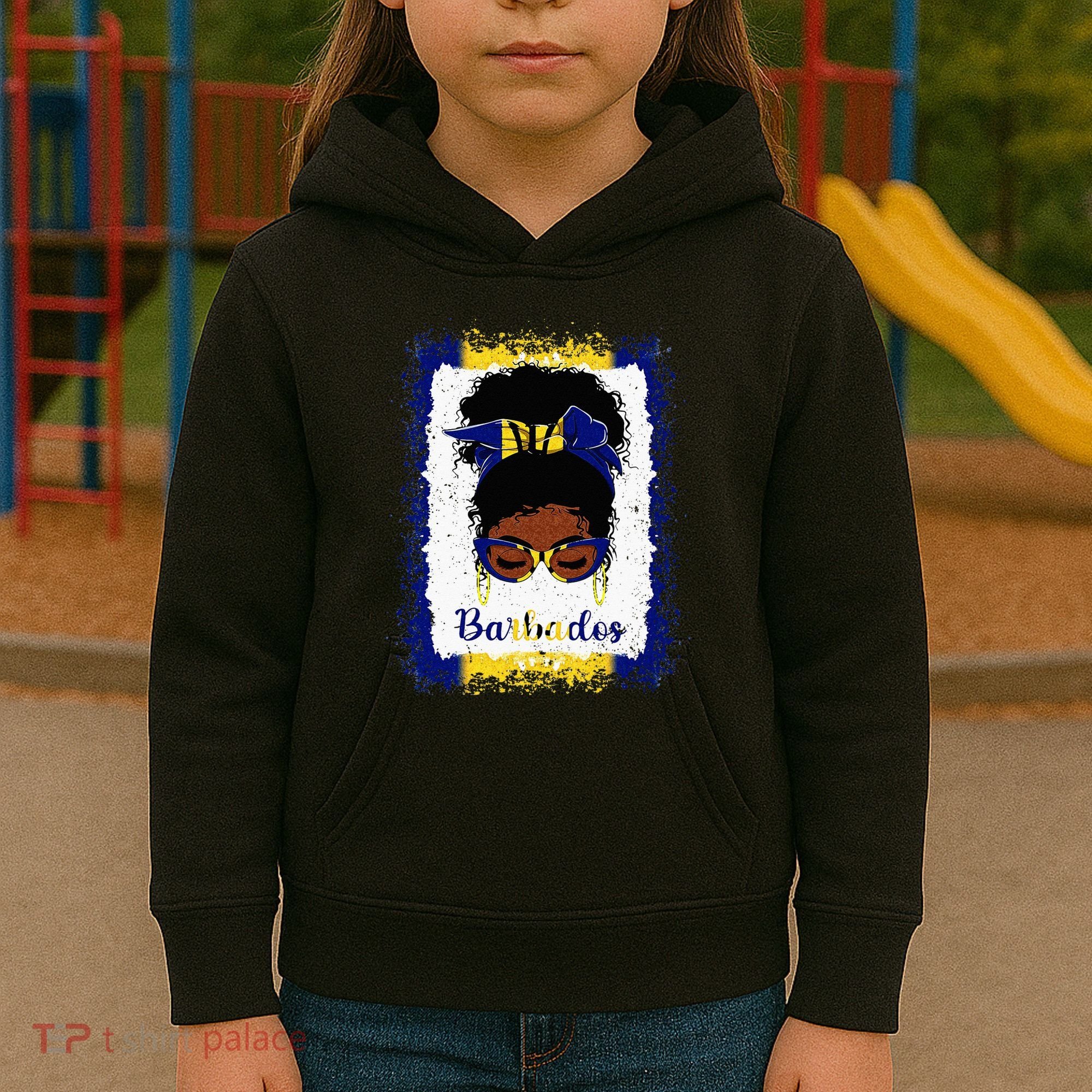 Messy Bun Barbados Flag Woman Girl Kids Hoodie
