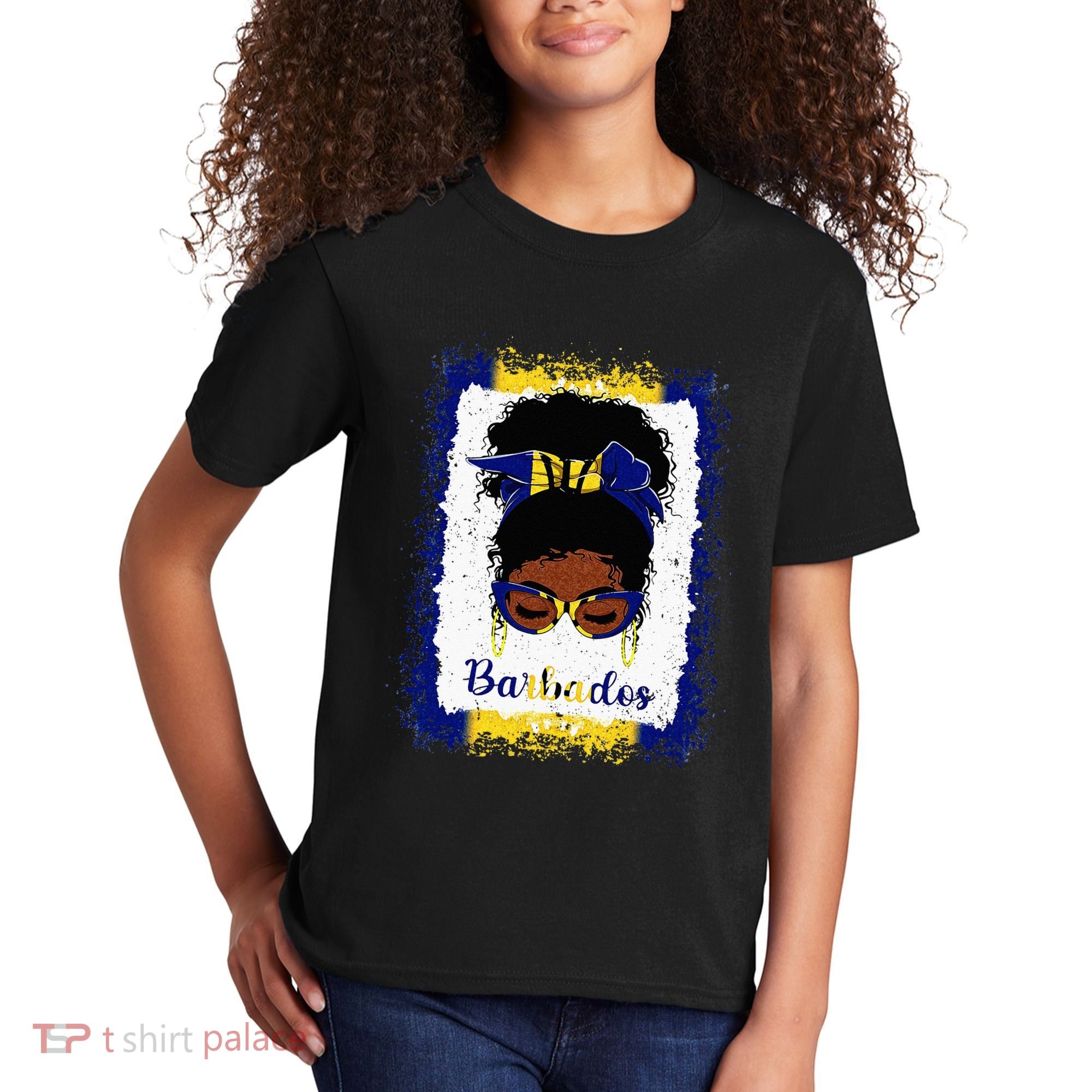 Messy Bun Barbados Flag Woman Girl Kids T-Shirt