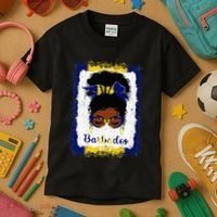 Messy Bun Barbados Flag Woman Girl Kids T-Shirt thumb 3