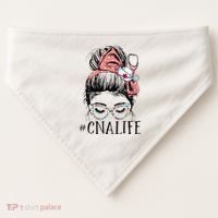 Messy Bun CNA Life Women Funny Certified Nursing Assistant USA-Made Doggie Bandana thumb 0