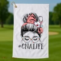 Messy Bun CNA Life Women Funny Certified Nursing Assistant Golf Towel thumb 1