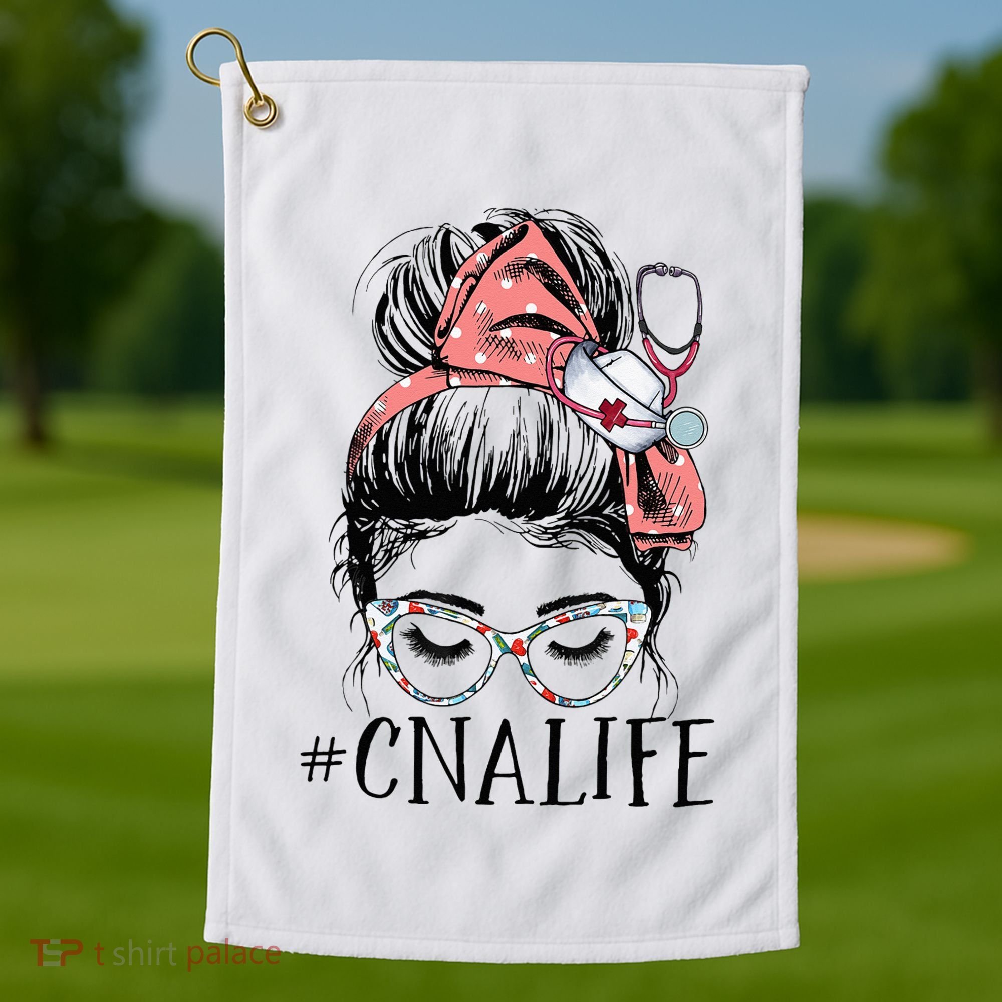 Messy Bun CNA Life Women Funny Certified Nursing Assistant Golf Towel
