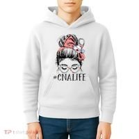 Messy Bun CNA Life Women Funny Certified Nursing Assistant Kids Hoodie thumb 4