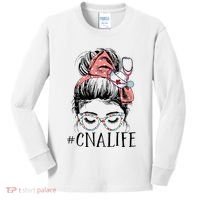 Messy Bun CNA Life Women Funny Certified Nursing Assistant Kids Long Sleeve Shirt thumb 0