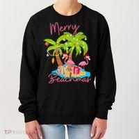 Merry Beachmas Christmas Palm Trees Xmas Lights Flamingos Women's Sweatshirt thumb 0