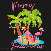 Merry Beachmas Christmas Palm Trees Xmas Lights Flamingos Apron thumb 3