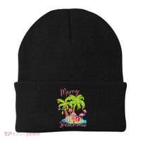 Merry Beachmas Christmas Palm Trees Xmas Lights Flamingos Beanie thumb 0