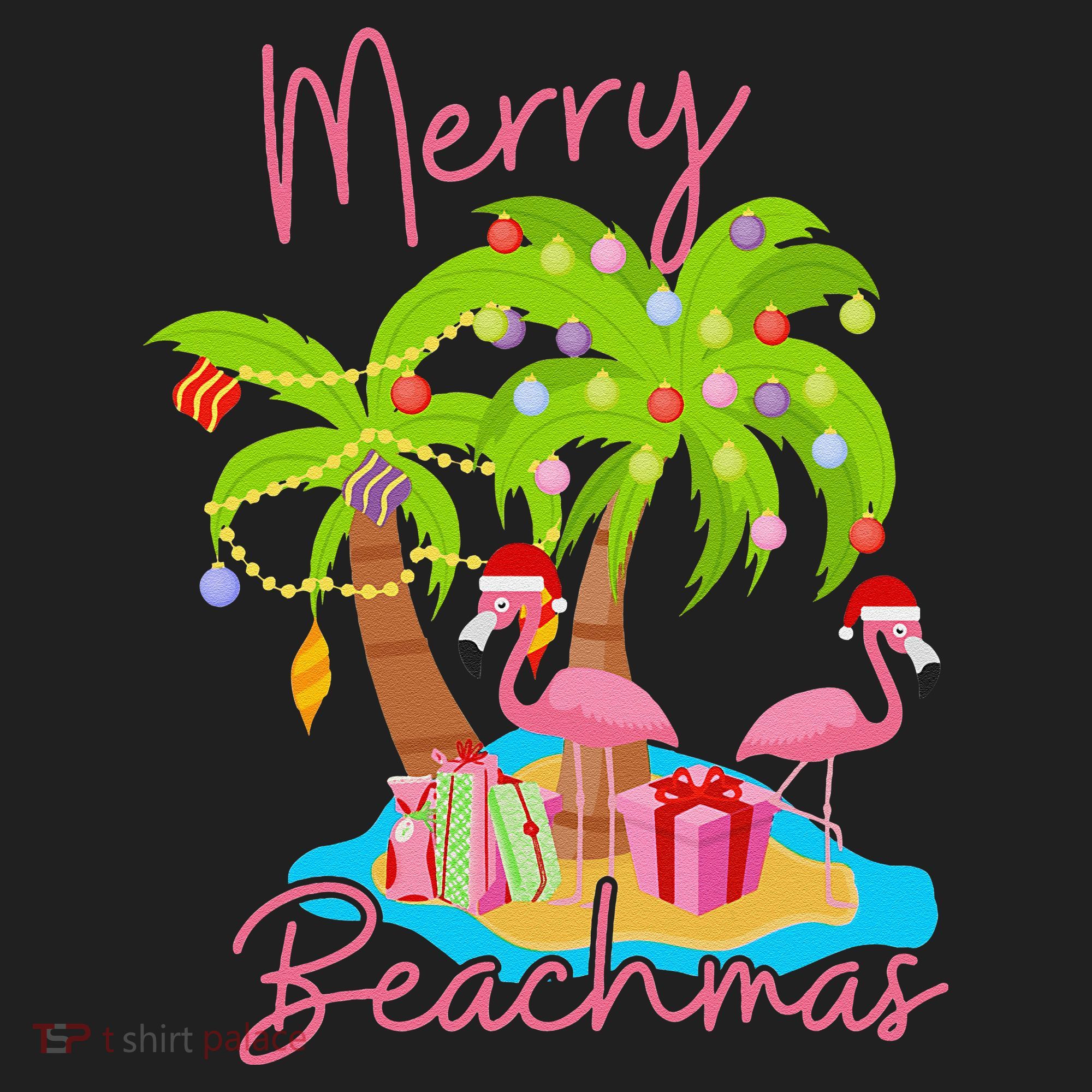 Merry Beachmas Christmas Palm Trees Xmas Lights Flamingos Tumbler