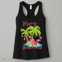 Merry Beachmas Christmas Palm Trees Xmas Lights Flamingos Women's Tank Top thumb 3