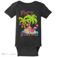 Merry Beachmas Christmas Palm Trees Xmas Lights Flamingos Baby Bodysuit thumb 0