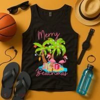 Merry Beachmas Christmas Palm Trees Xmas Lights Flamingos Tank Top thumb 4