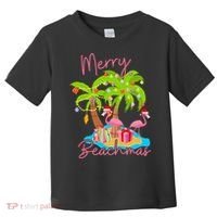 Merry Beachmas Christmas Palm Trees Xmas Lights Flamingos Toddler T-Shirt thumb 0