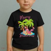 Merry Beachmas Christmas Palm Trees Xmas Lights Flamingos Toddler T-Shirt thumb 2