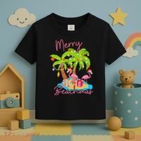 Merry Beachmas Christmas Palm Trees Xmas Lights Flamingos Toddler T-Shirt thumb 3