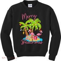 Merry Beachmas Christmas Palm Trees Xmas Lights Flamingos Kids Sweatshirt thumb 0