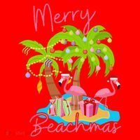 Merry Beachmas Christmas Palm Trees Xmas Lights Flamingos Santa Hat thumb 1
