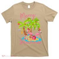Merry Beachmas Christmas Palm Trees Xmas Lights Flamingos T-Shirt thumb 0
