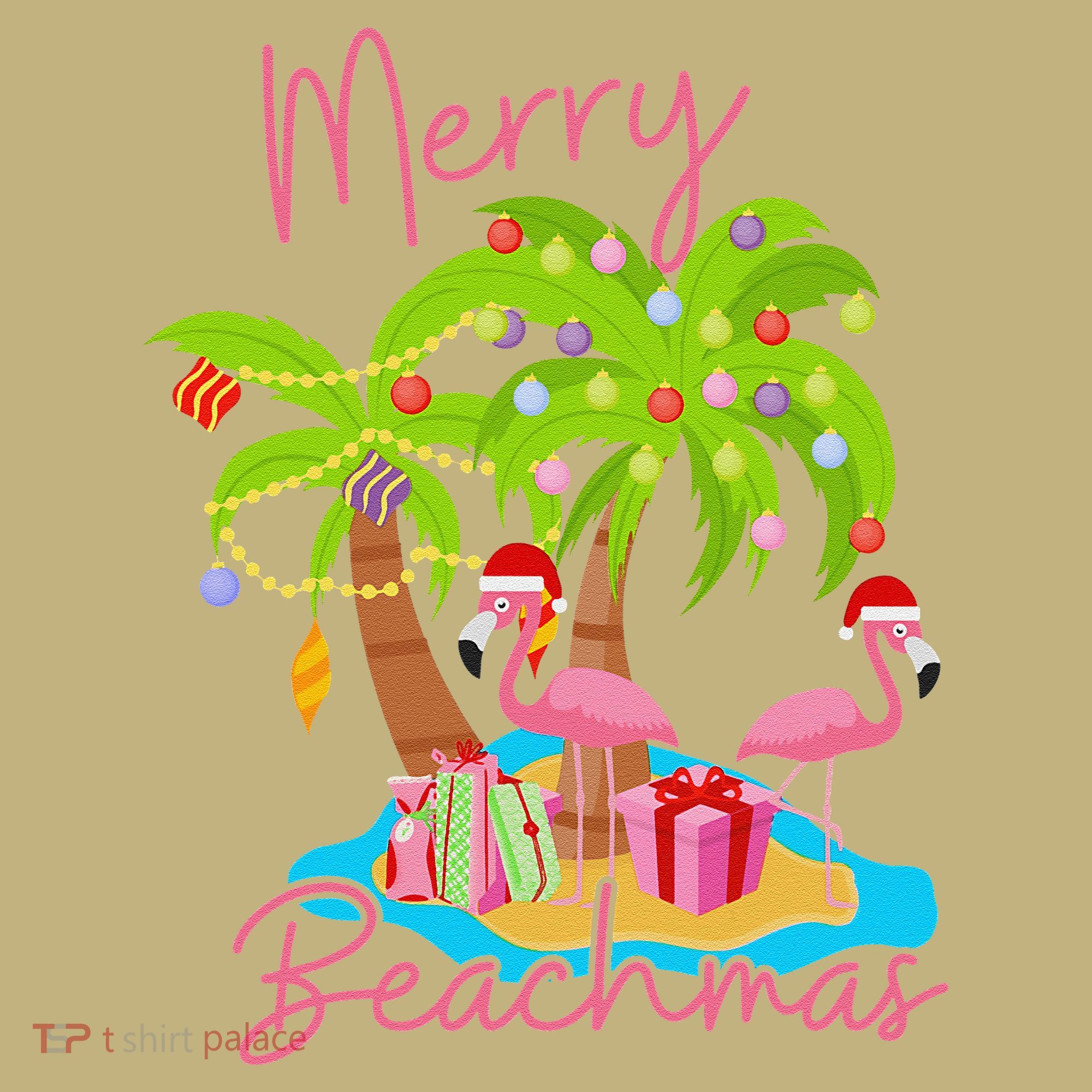 Merry Beachmas Christmas Palm Trees Xmas Lights Flamingos T-Shirt