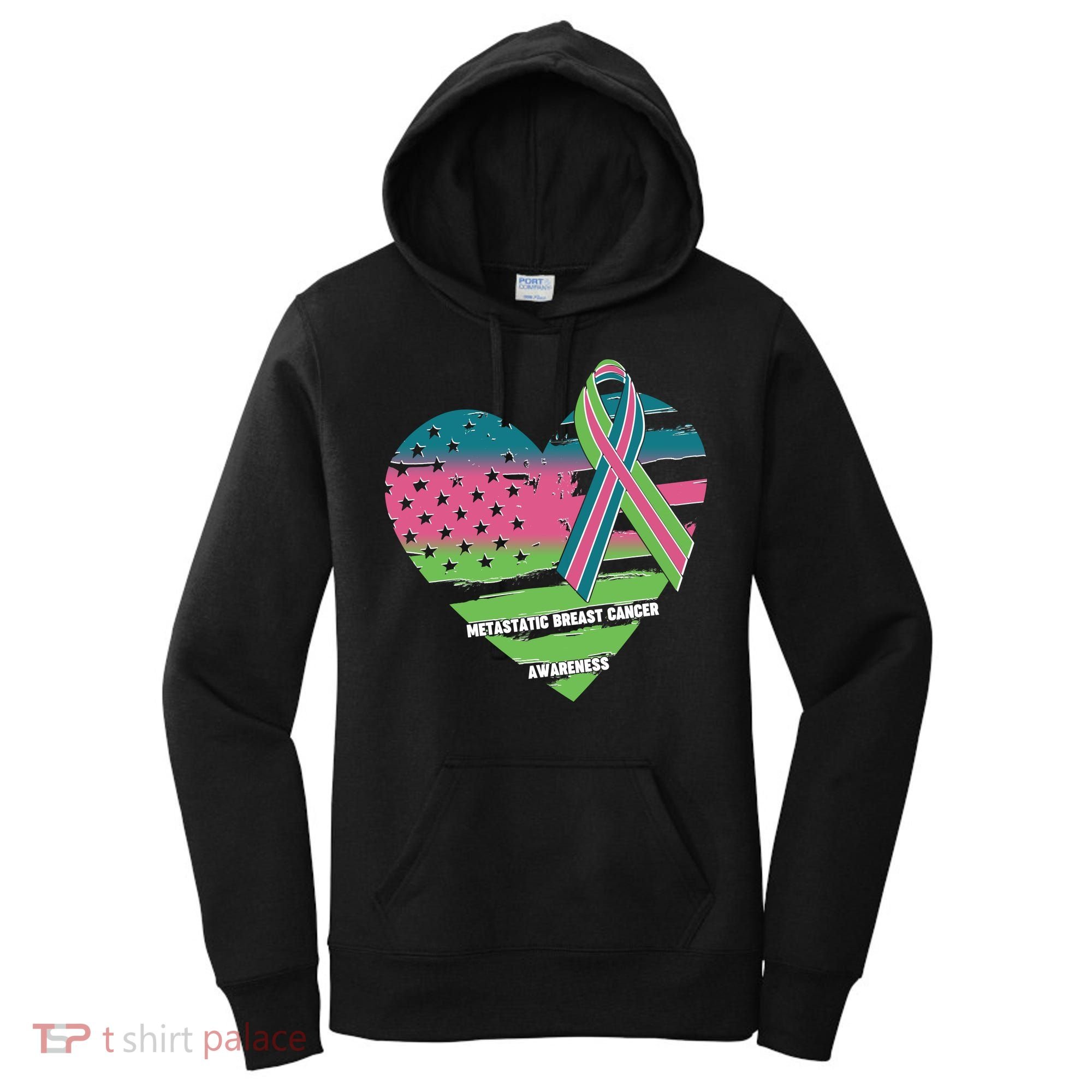 Metastatic Breast Cancer Awareness USA American Flag Ribbon Heart Women's Hoodie