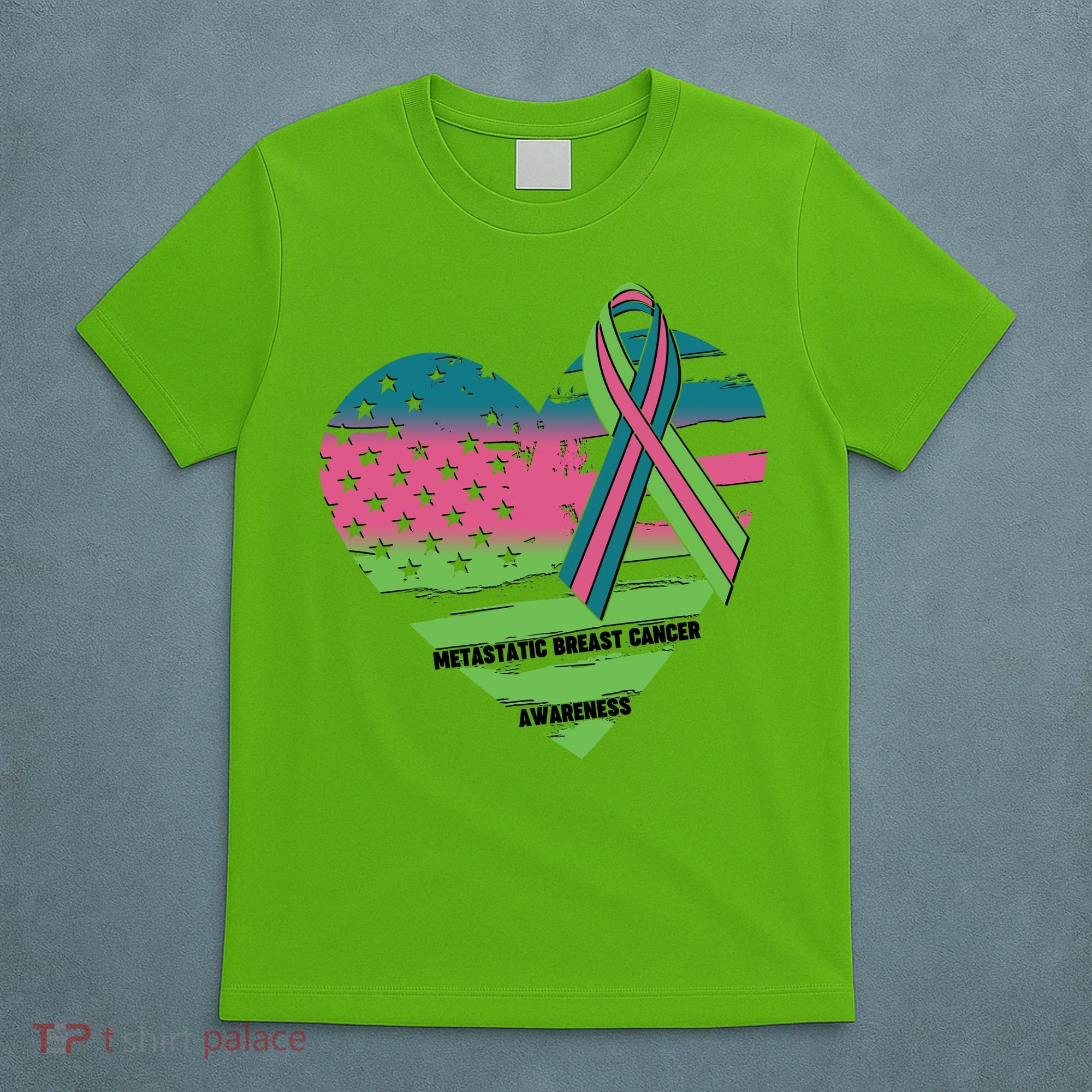 Metastatic Breast Cancer Awareness USA American Flag Ribbon Heart T-Shirt