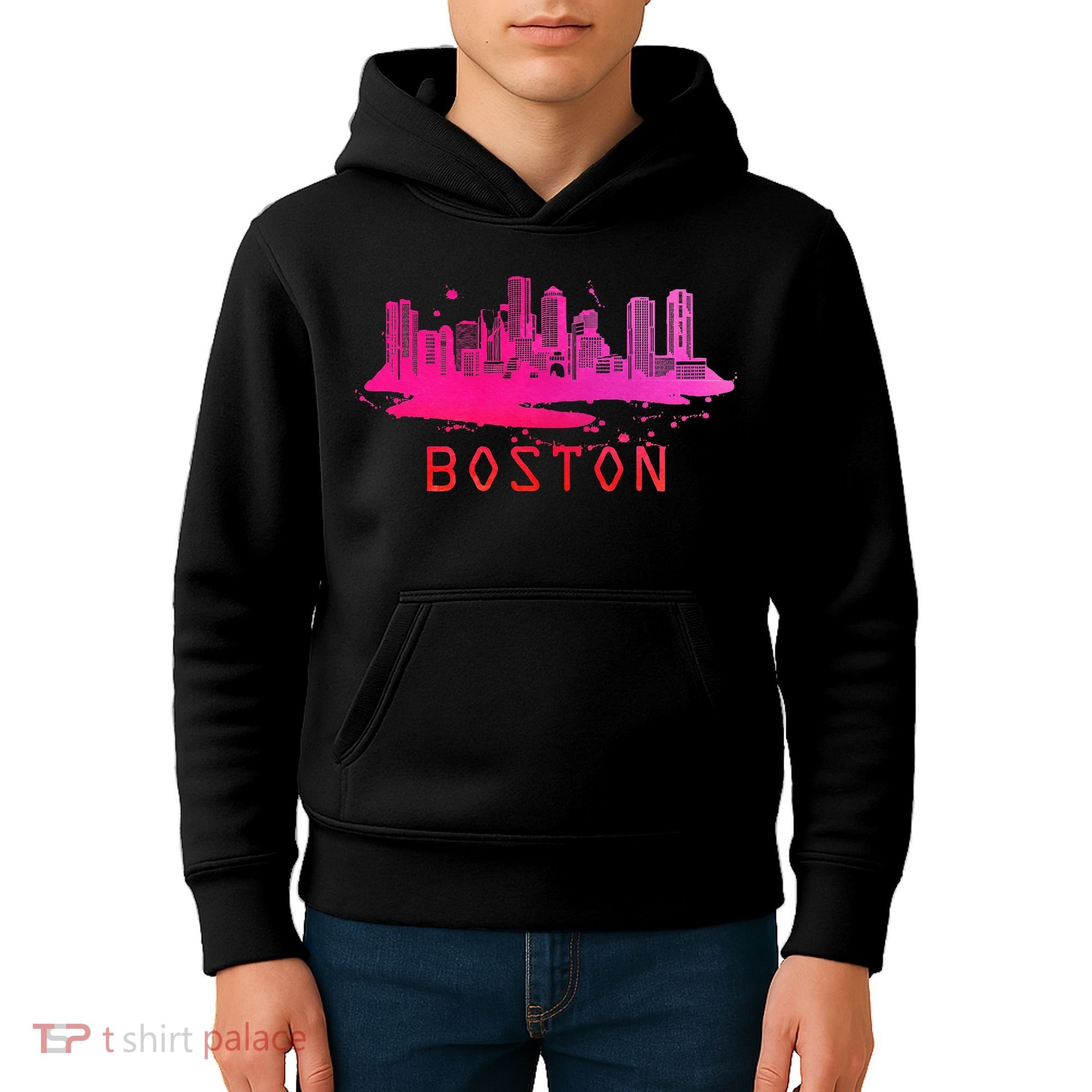 Modern Boston Cityscape Boston Massachusetts Skyline Kids Hoodie