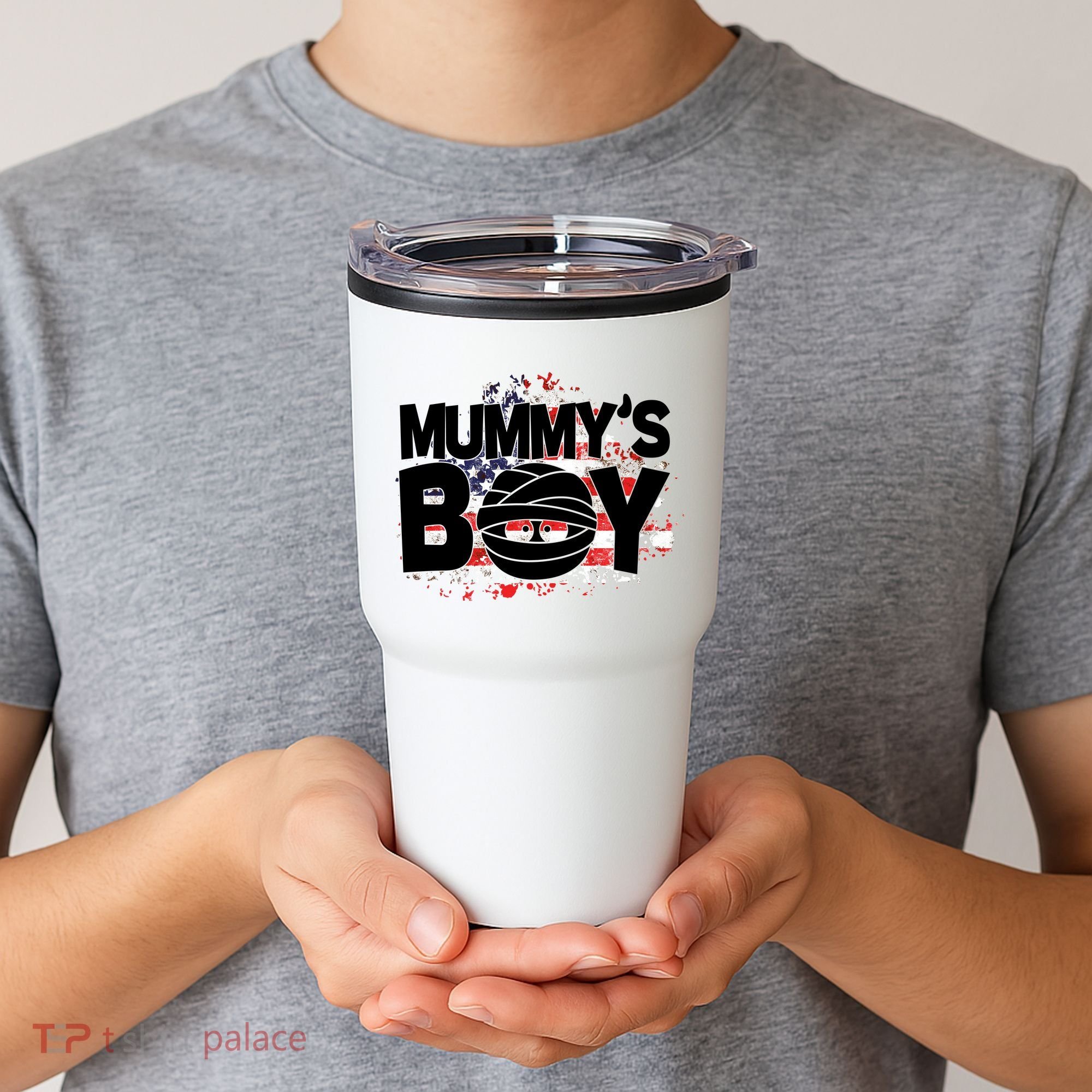 Mummys Boy Cute American Flag Tumbler