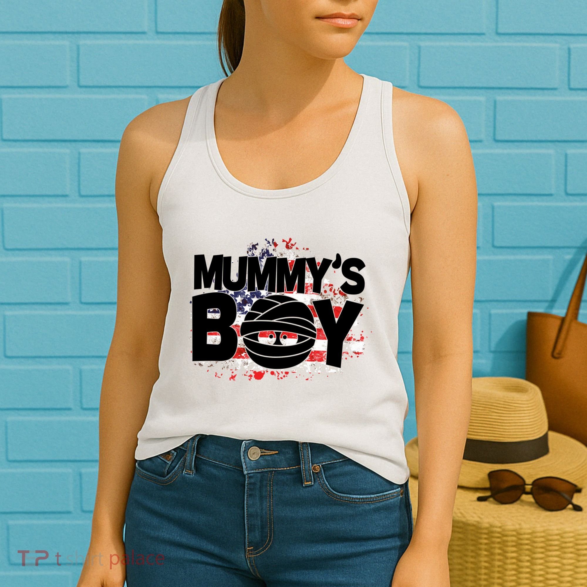 Mummys Boy Cute American Flag Women's Tank Top