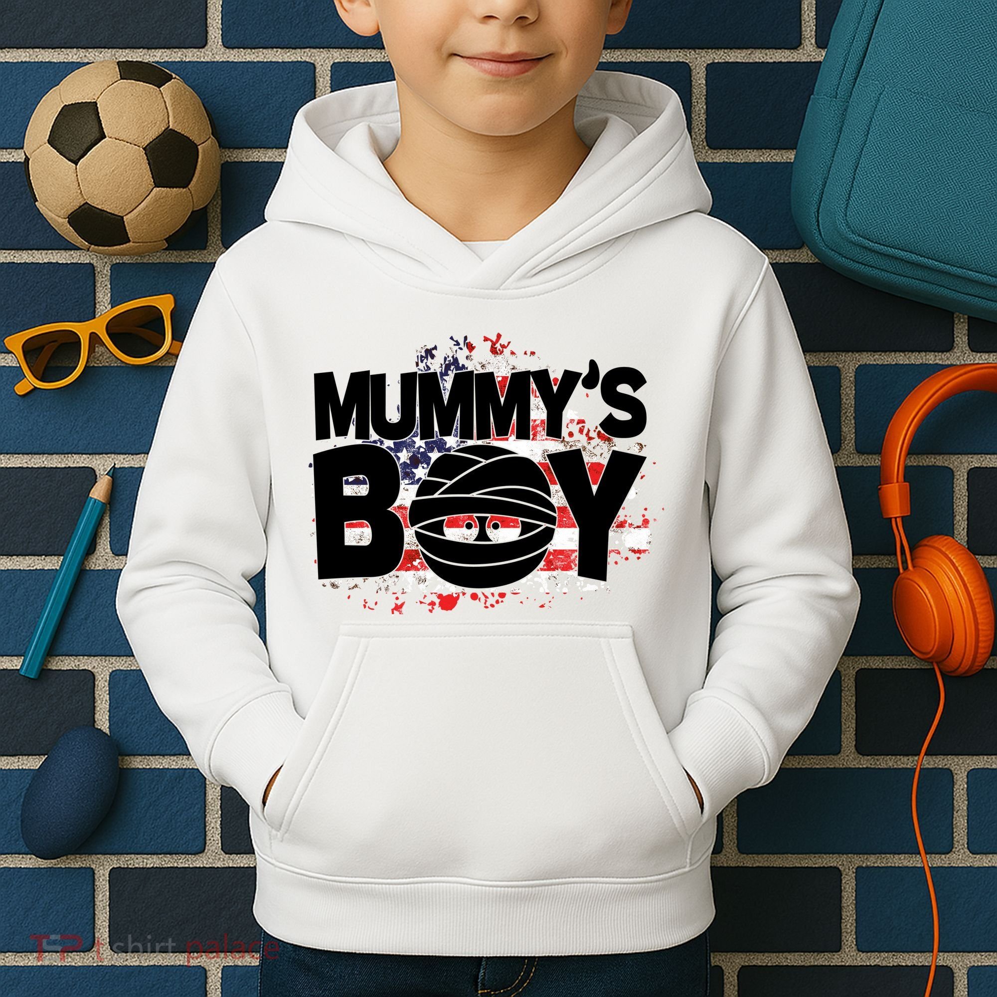 Mummys Boy Cute American Flag Kids Hoodie