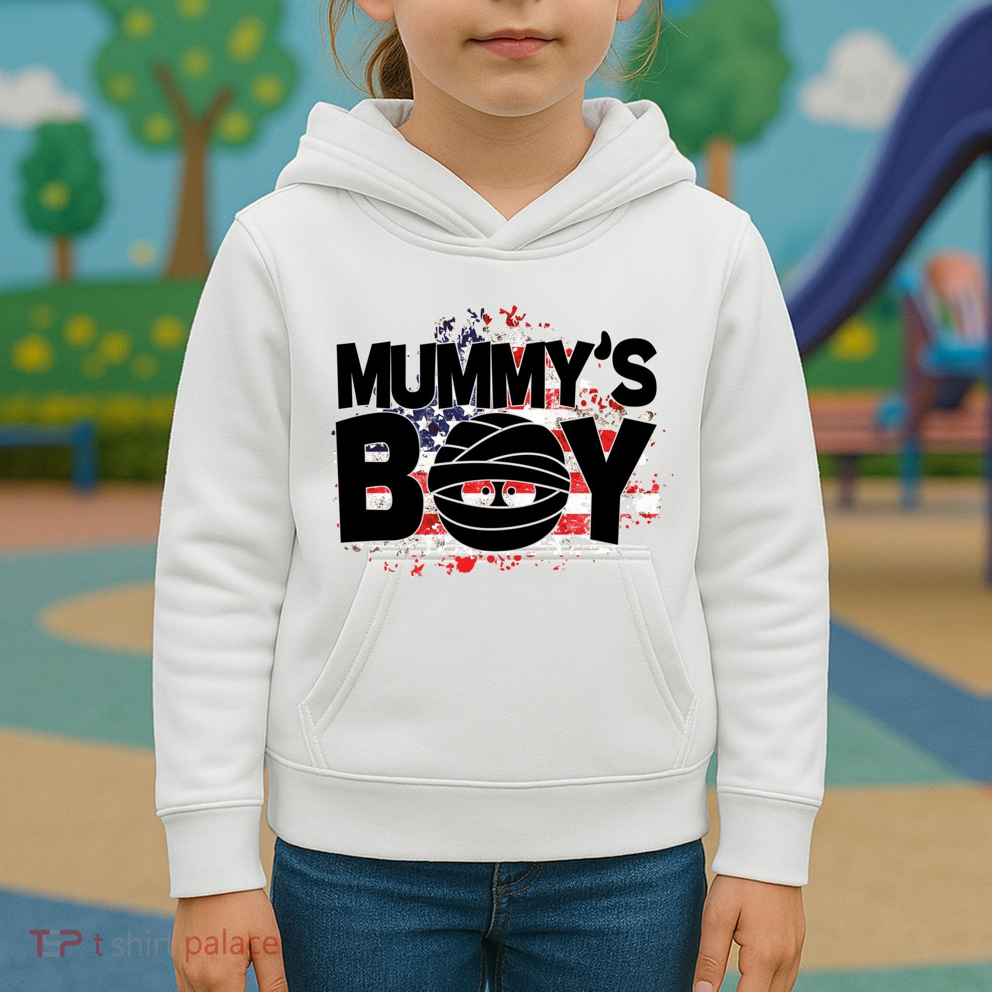 Mummys Boy Cute American Flag Kids Hoodie