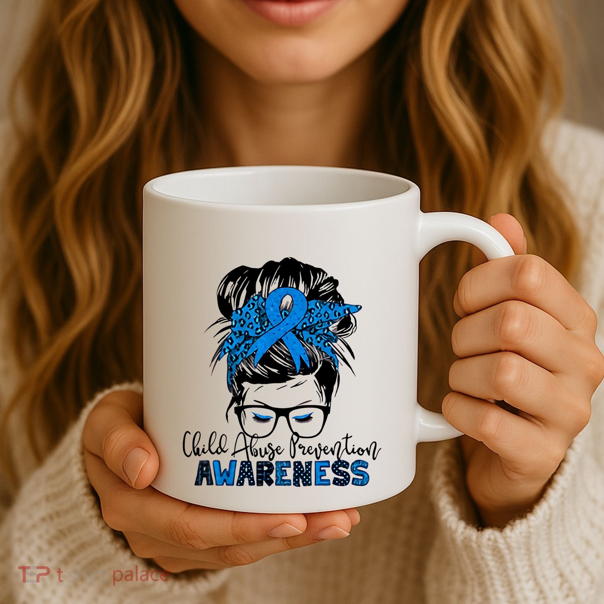 Messy Bun Child Abuse Prevention Awareness Protect Child Coffee Mug