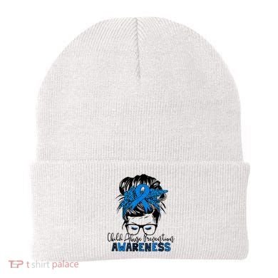Messy Bun Child Abuse Prevention Awareness Protect Child Beanie